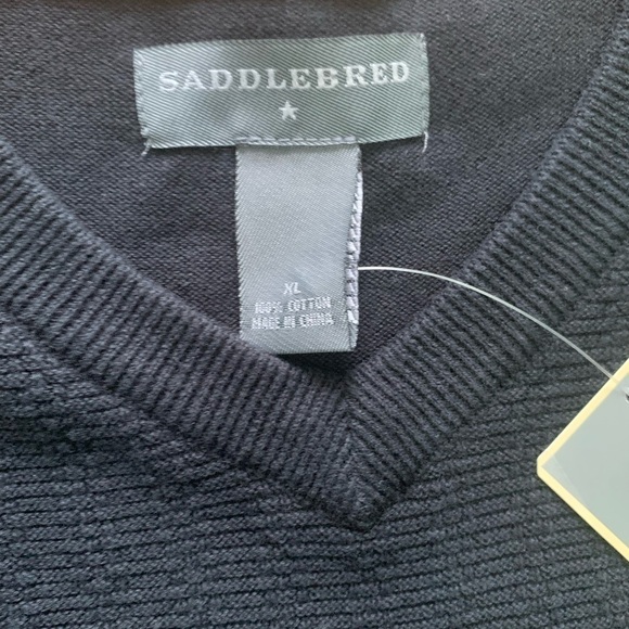 SADDLEBRED Mens Sweater Vest Black  XL VNeck 100% Cotton, NWT. - Picture 3 of 7